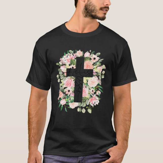 Camiseta He is Risen Jesus Christian Happy Easter Floral Wr (Frente)