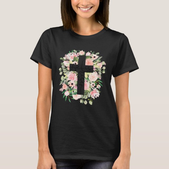 Camiseta He is Risen Jesus Christian Happy Easter Floral Wr (Frente)