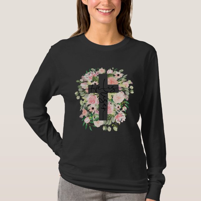 Camiseta He is Risen Jesus Christian Happy Easter Floral Wr (Frente)