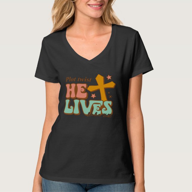 Camiseta He Lives Cross Happy Easter Day 2023 Christian Jes (Frente)