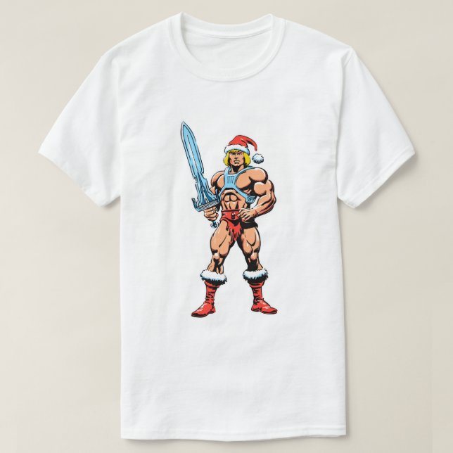 Camiseta He Man Cartoon in Santa Hat – Retro Heman (Frente do Design)