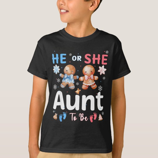 Camiseta He Or She Aunt To Be Christmas Gingerbread Gender  (Frente)