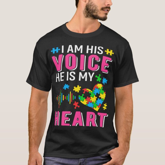 Camiseta He s My Heart Autism Mom Grandma Sister Teacher Nu (Frente)