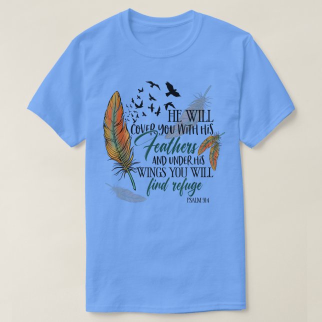Camiseta He Will Cover You With His Feathers Retro Christia (Frente do Design)