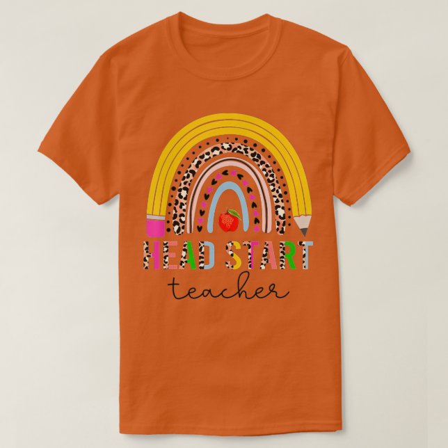 Camiseta Head Start Teacher Back To School Rainbow Leopard  (Frente do Design)