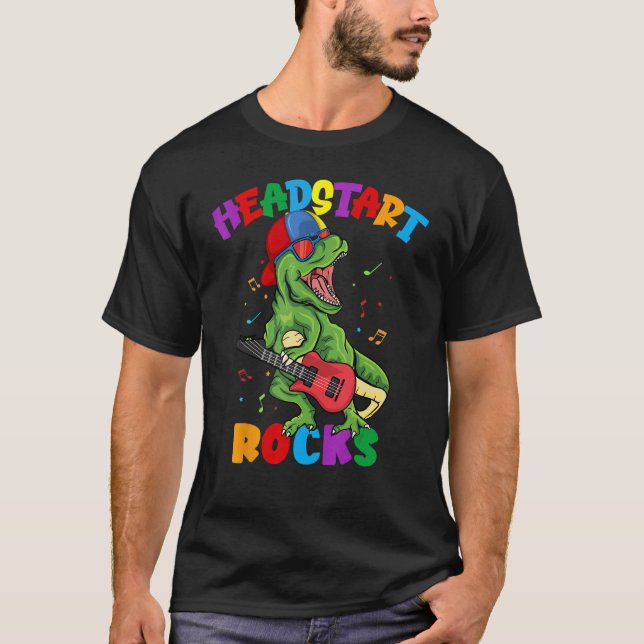 Camiseta Headstart Rocks T-Rex Dinossauros De Volta À Escol (Frente)