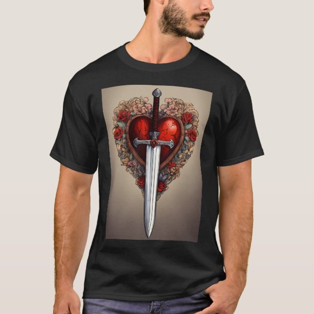 Camiseta "Heart & Blade Harmony: Black T-shirt Edition" (Frente)