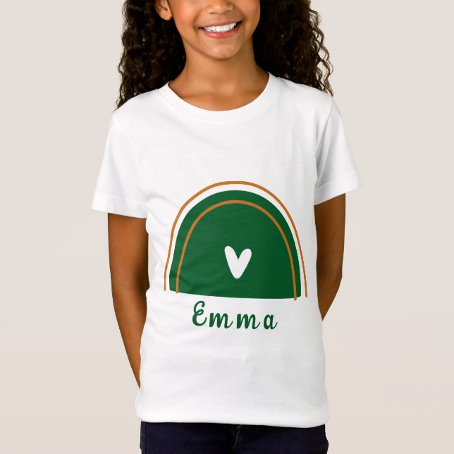 Camiseta Heart Boho Green Rainbow com nome personalizado (Frente)