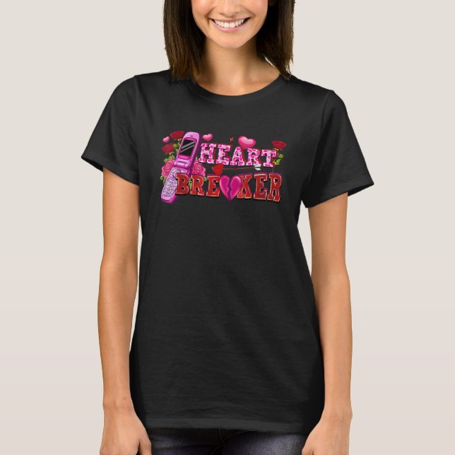 Camiseta Heart Breaker Flip Phone Valentine's Day Broken He (Frente)