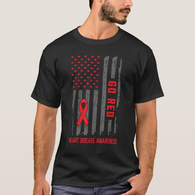 Camiseta Heart Disease American Flag Go Red Heart Disease A (Frente)