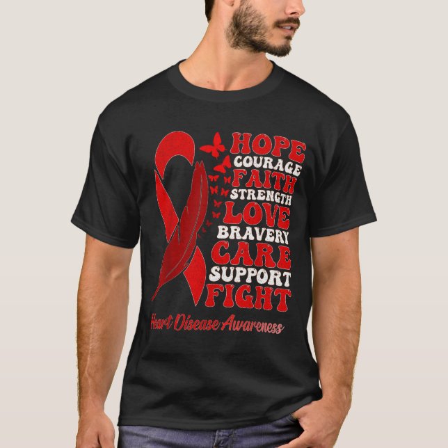 Camiseta Heart Disease Awareness Red Butterflies Ribbon Sup (Frente)