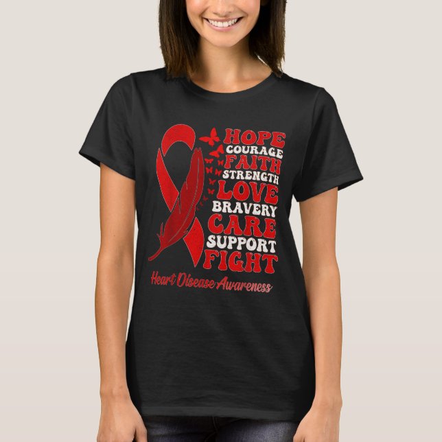 Camiseta Heart Disease Awareness Red Butterflies Ribbon Sup (Frente)
