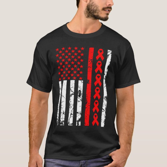 Camiseta Heart Disease Awareness Red Ribbon American Flag U (Frente)