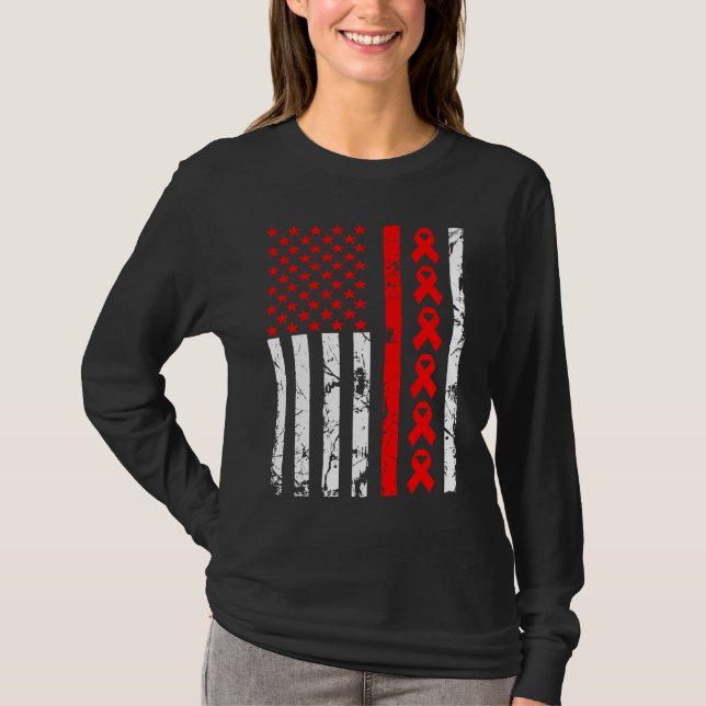 Camiseta Heart Disease Awareness Red Ribbon American Flag U (Frente)