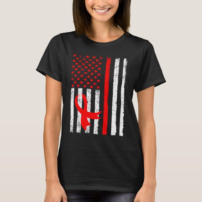 Camiseta Heart Disease Awareness Red Ribbon American Flag U (Frente)