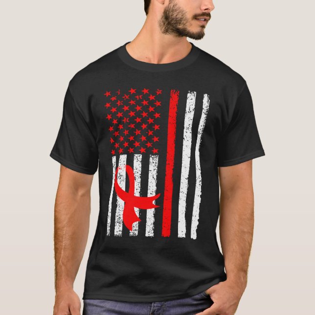 Camiseta Heart Disease Awareness Red Ribbon American Flag U (Frente)