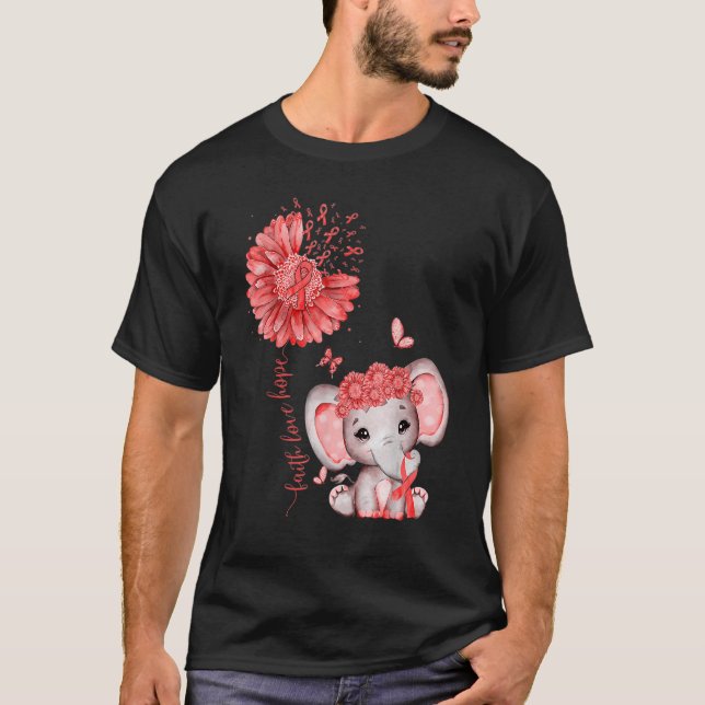 Camiseta Heart Disease Cute Elephant With Sunflower And Red (Frente)