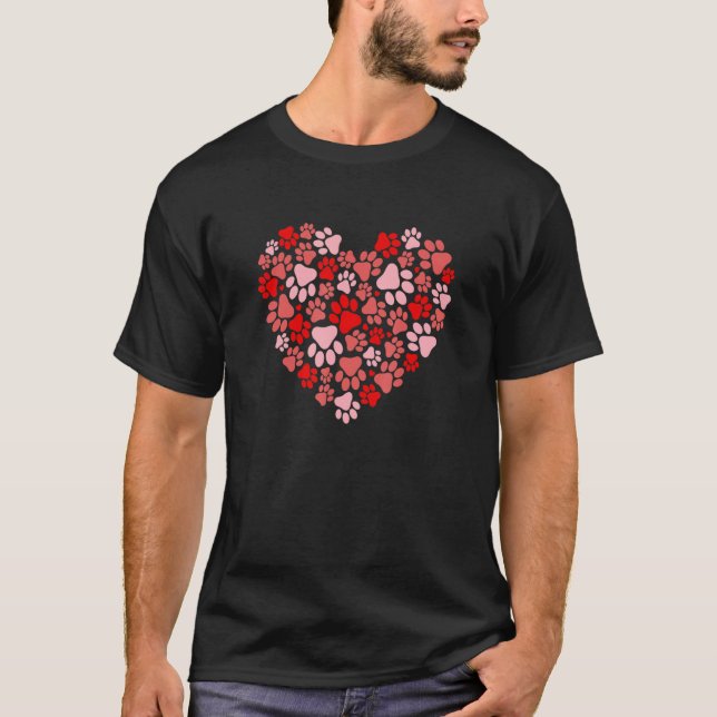 Camiseta Heart Dog Paw Print Happy Valentine's Day for Cute (Frente)