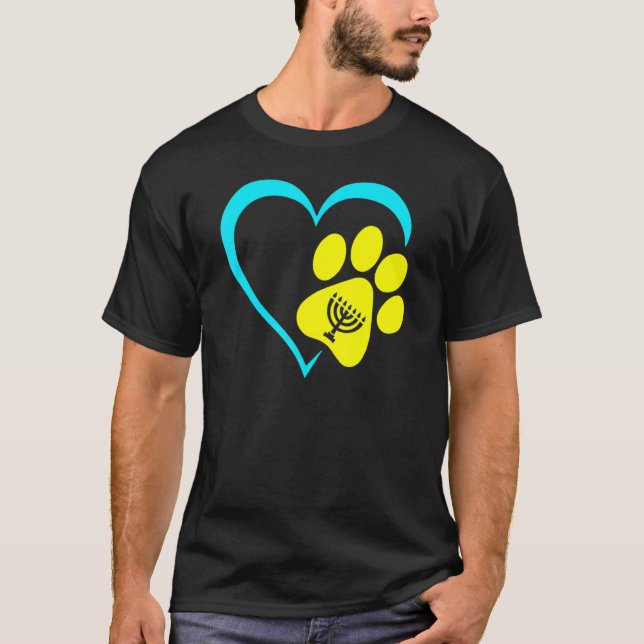 Camiseta Heart Dog Paw Print Menorah Hanukkah Chanukah Jewi (Frente)