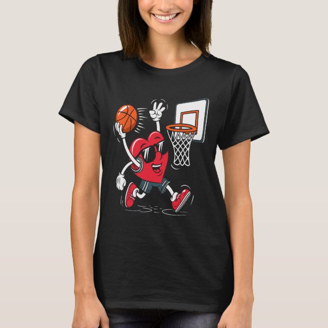 Camiseta Heart Dunking Sketll Valentines Day Boys Girls Kid (Frente)