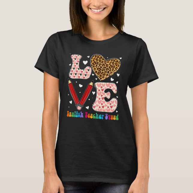 Camiseta Heart English Teacher Squad Leopard Plaid Valentin (Frente)
