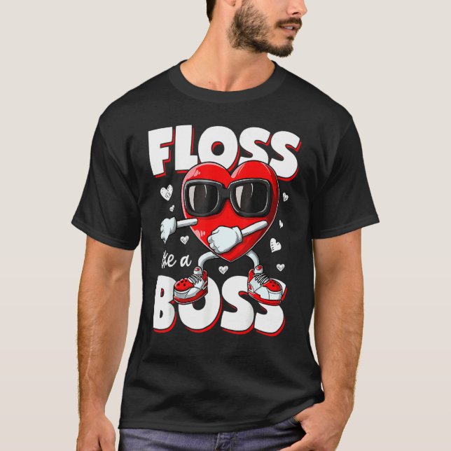 Camiseta Heart Floss Like A Boss Valentines Day Boys Kids F (Frente)