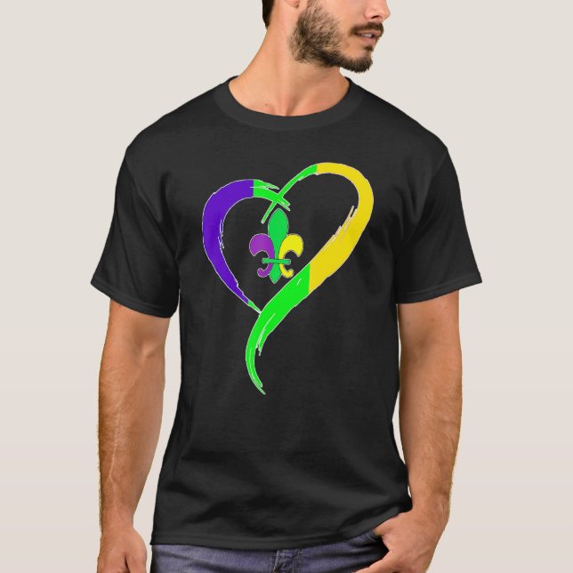 Camiseta Heart Funny Fleur De Lis Cute Mardi Gras Women (Frente)