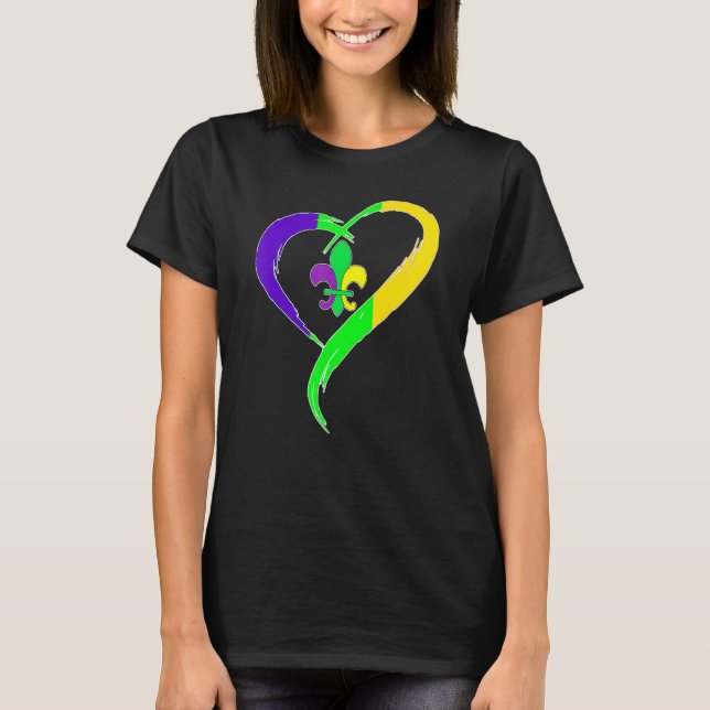 Camiseta Heart Funny Fleur De Lis Cute Mardi Gras Women (Frente)