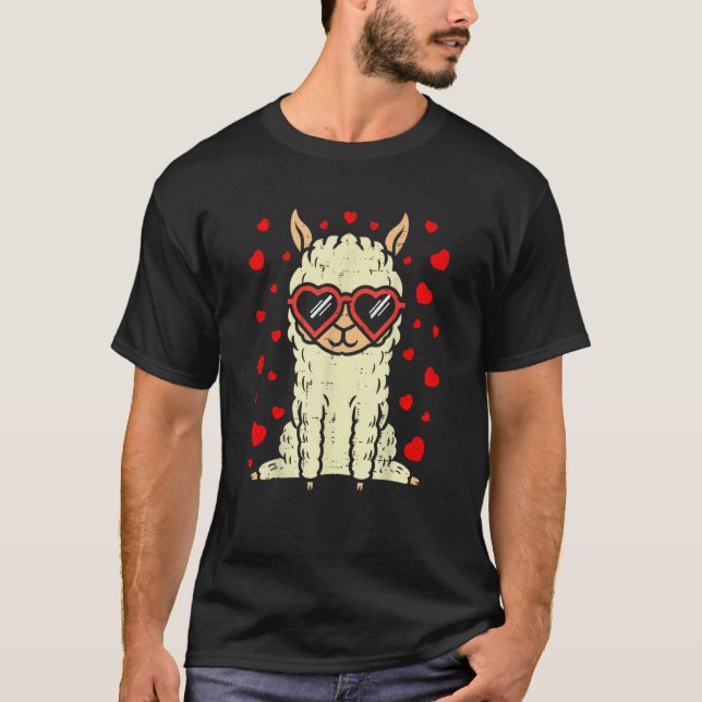 Camiseta Heart Glasses Llama Cute Alpaca Valentines Day Ani (Frente)