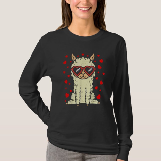 Camiseta Heart Glasses Llama Cute Alpaca Valentines Day Ani (Frente)