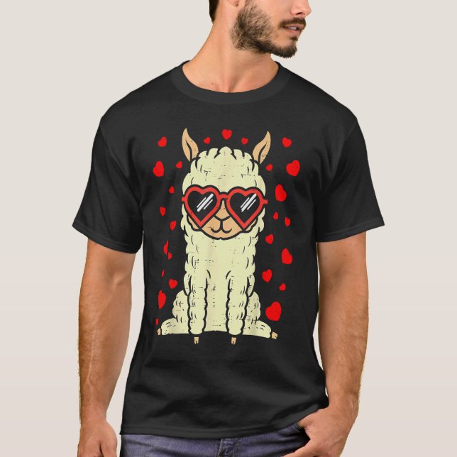 Camiseta Heart Glasses Llama Cute Alpaca Valentines Day Ani (Frente)