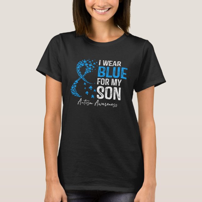 Camiseta Heart I Wear Blue For My Son Autism Awareness Mont (Frente)