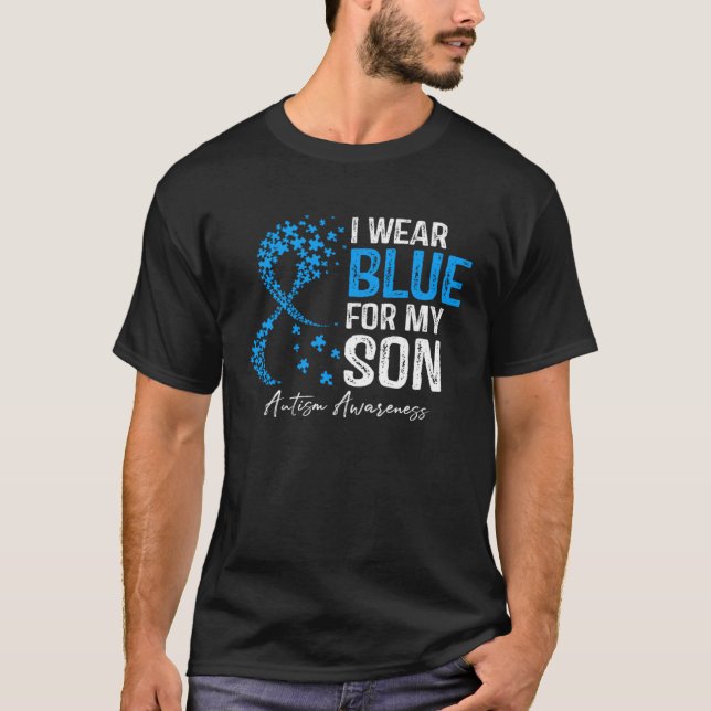Camiseta Heart I Wear Blue For My Son Autism Awareness Mont (Frente)