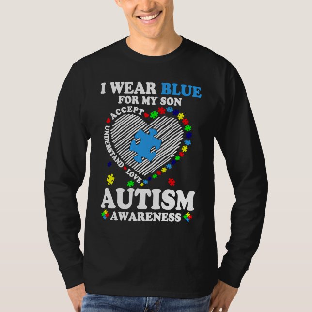 Camiseta Heart I Wear Blue For My Son Autism Awareness Mont (Frente)