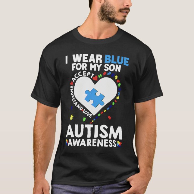 Camiseta Heart I Wear Blue For My Son Autism Awareness Mont (Frente)