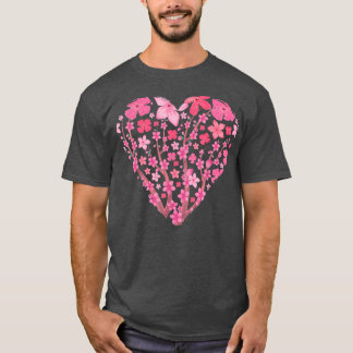 Camiseta Heart Japonês Sakura Flor Rosa Bonito Cherry Bl