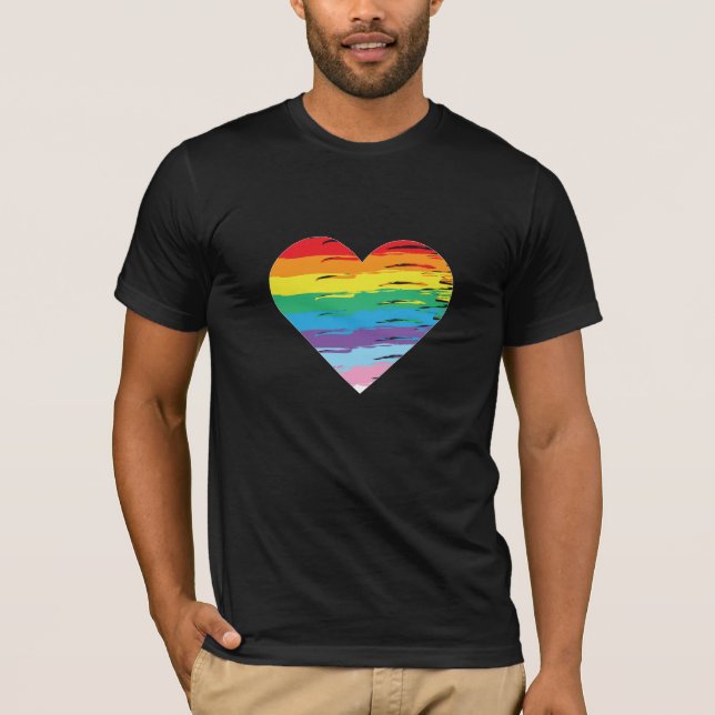 Camiseta HEART LGBTQIA Sinalizador do arco-íris, Orgulho ga (Frente)