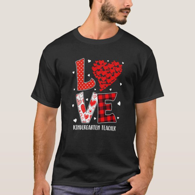 Camiseta Heart Love Kindergarten Teacher Red Plaid Valentin (Frente)