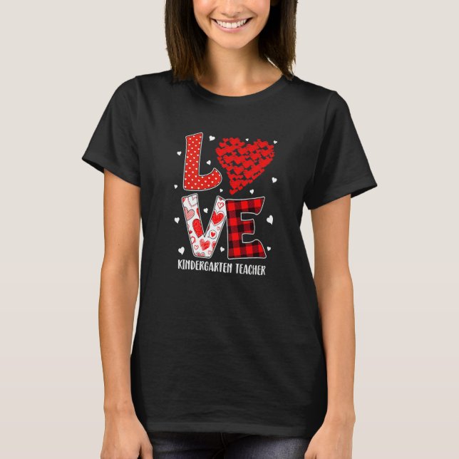 Camiseta Heart Love Kindergarten Teacher Red Plaid Valentin (Frente)
