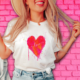 Camiseta Heart Love Modern Watercolor Dia de os namorados