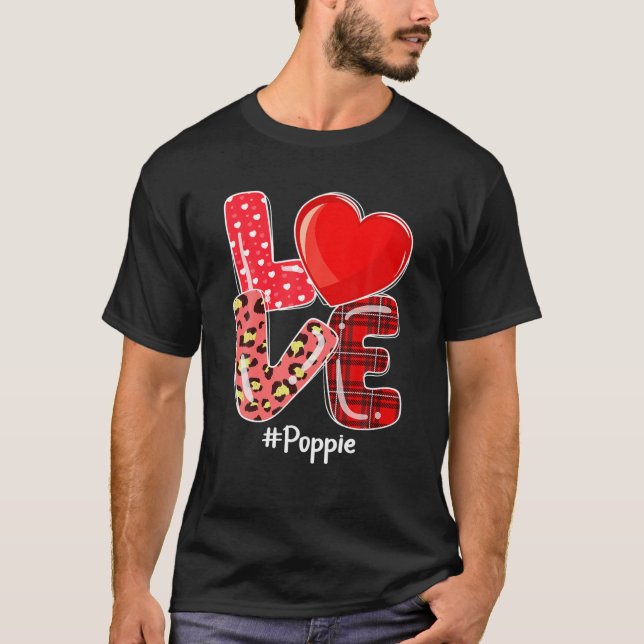 Camiseta Heart Love Poppie Buffalo Plaid Leopard Valentine (Frente)