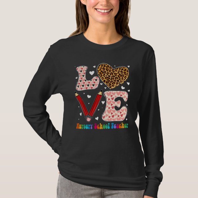 Camiseta Heart Nursery School Teacher Leopard Plaid Valenti (Frente)