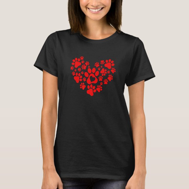 Camiseta Heart Paw Print Dog Love Valentines Day Men Women  (Frente)