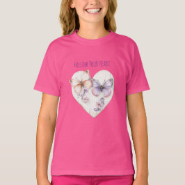Camiseta Heart Pink Purple Butterflies & Flowers