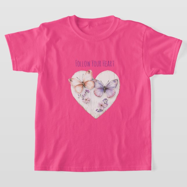 Camiseta Heart Pink Purple Butterflies & Flowers (Postura )