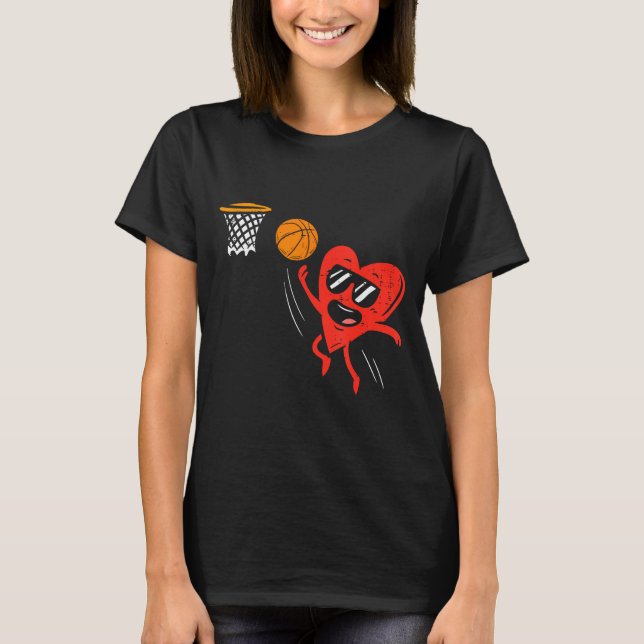 Camiseta Heart Playing Basketball Cute Valentines Day Srts  (Frente)