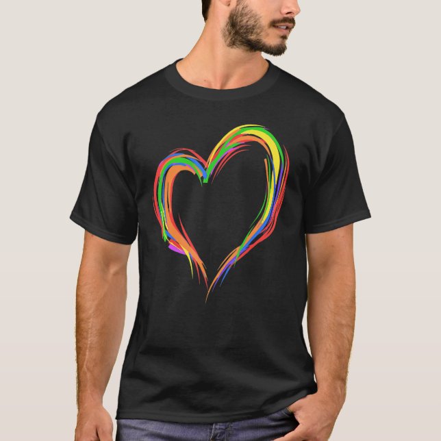 Camiseta Heart Rainbow Flag LGBT Gay Les Pride Support LGBT (Frente)