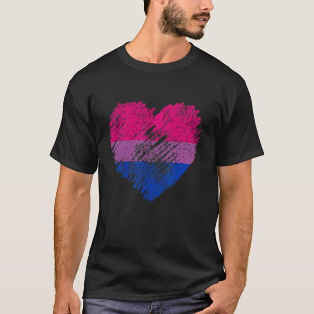 Camiseta Heart Retro LGBT Pride Month Support LGBTQ Flag Bi (Frente)
