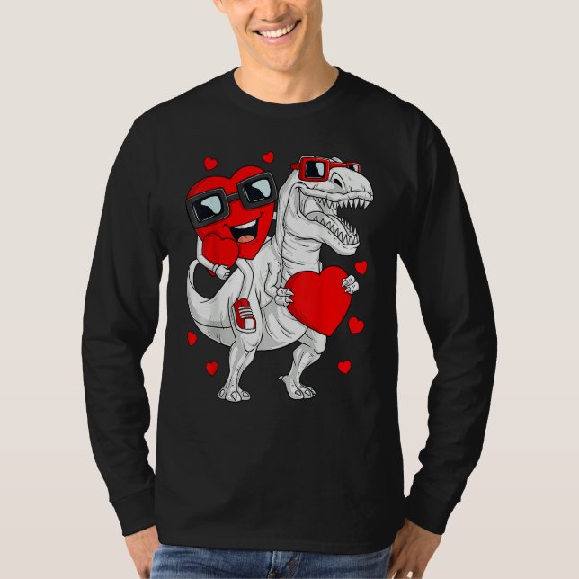 Camiseta Heart Riding Dinosaur Rex  Valentines Day Boys Kid (Frente)