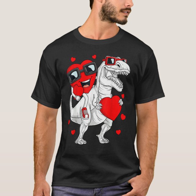 Camiseta Heart Riding Dinosaur Rex  Valentines Day Boys Kid (Frente)
